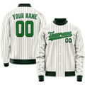 Personalized White & Neon-Green Black Pinstripe Varsity Letterman Jacket