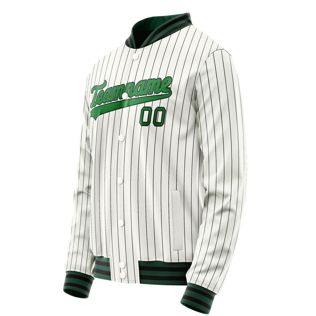 Personalized White & Neon-Green Black Pinstripe Varsity Letterman Jacket