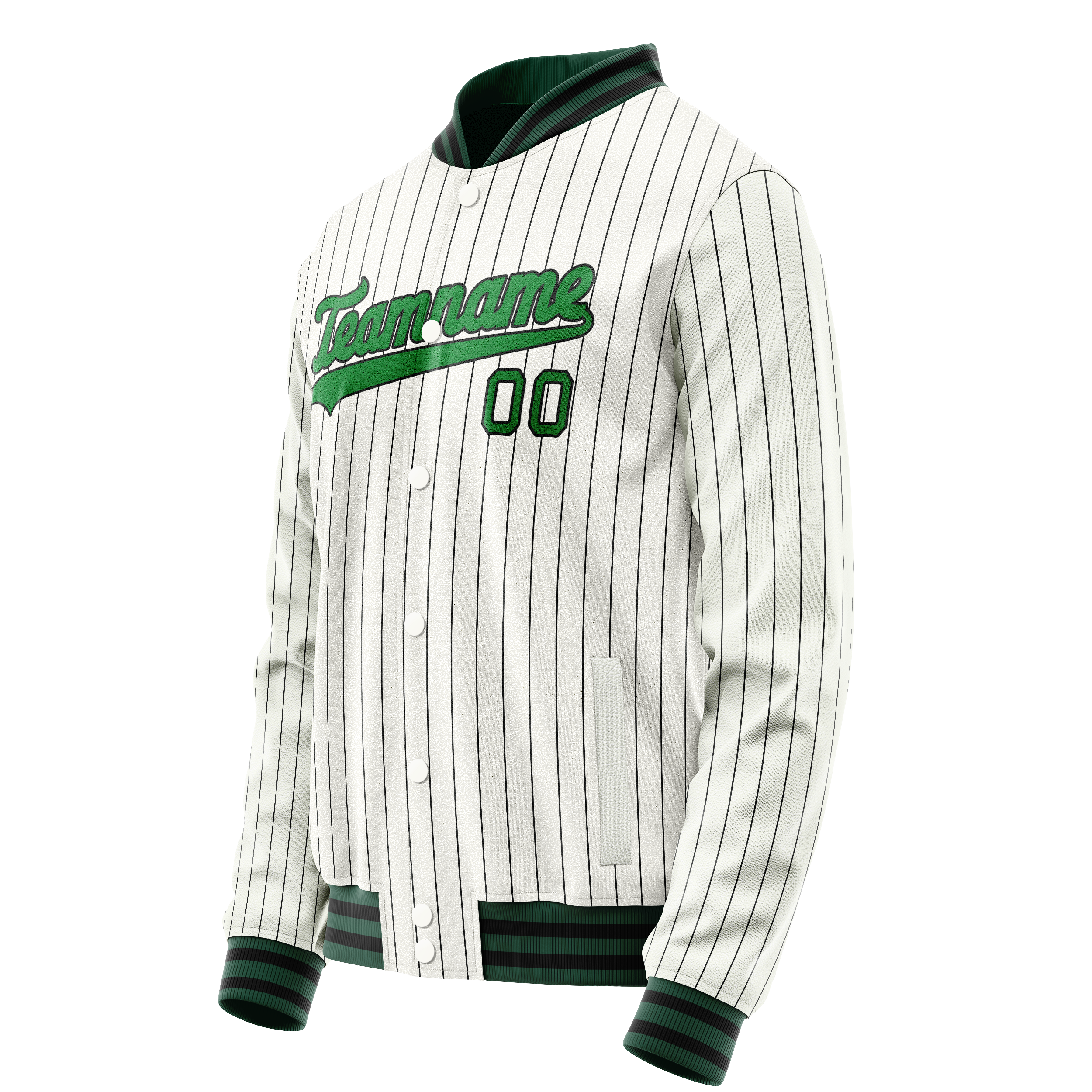 Personalized White & Neon-Green Black Pinstripe Varsity Letterman Jacket