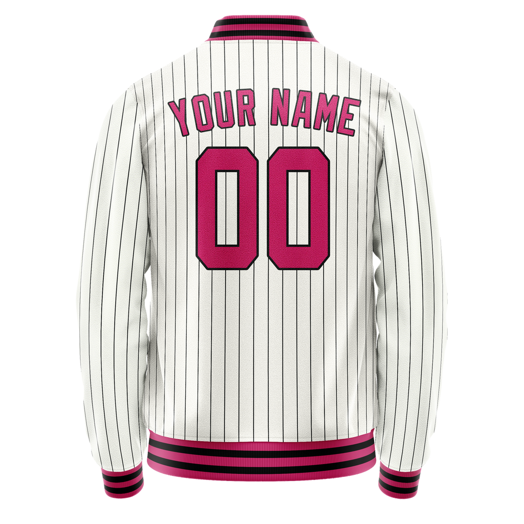 Personalized White & Red Black Pinstripe Varsity Letterman Jacket