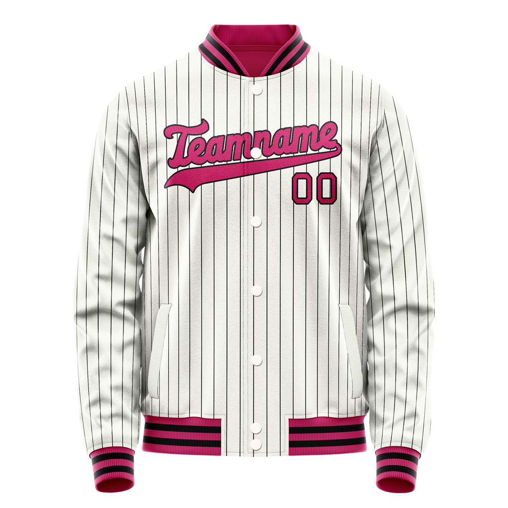 Personalized White & Red Black Pinstripe Varsity Letterman Jacket