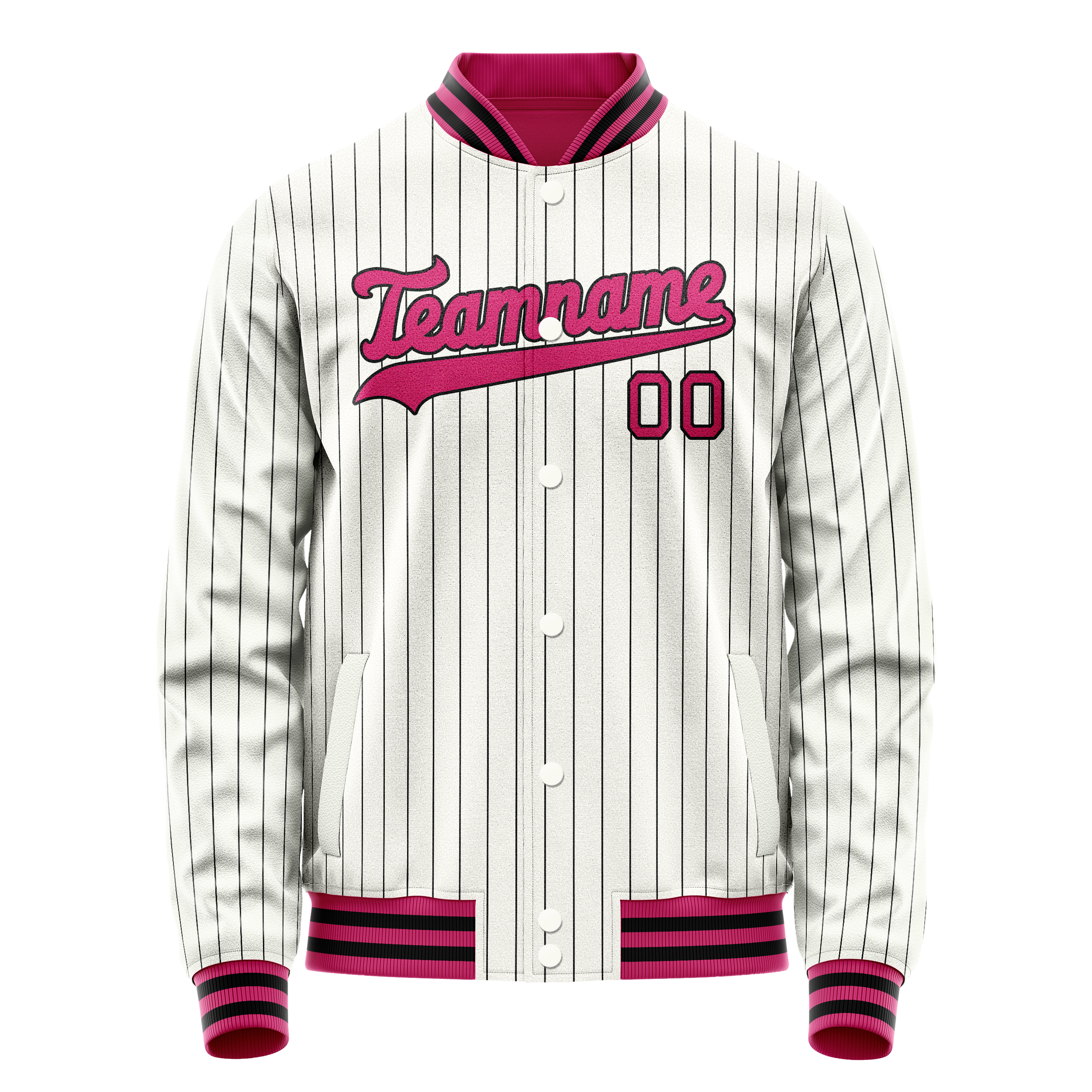 Personalized White & Red Black Pinstripe Varsity Letterman Jacket