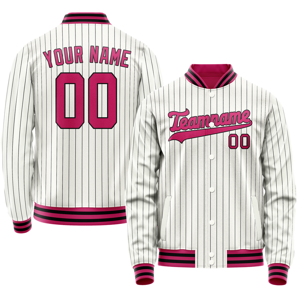Personalized White & Red Black Pinstripe Varsity Letterman Jacket