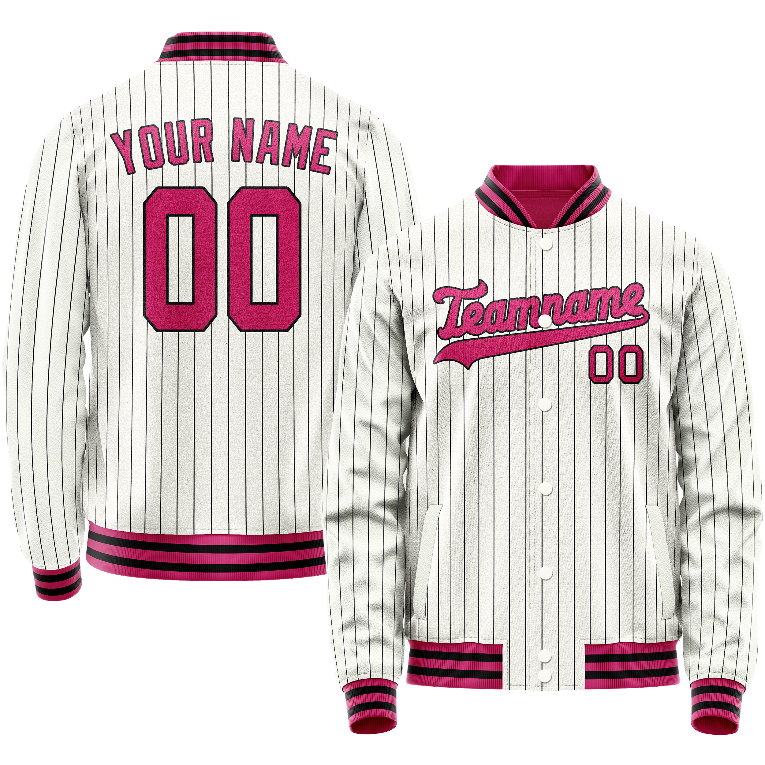 Personalized White & Red Black Pinstripe Varsity Letterman Jacket