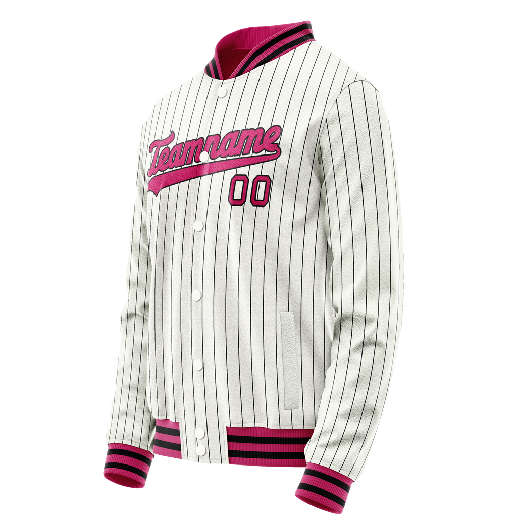 Personalized White & Red Black Pinstripe Varsity Letterman Jacket