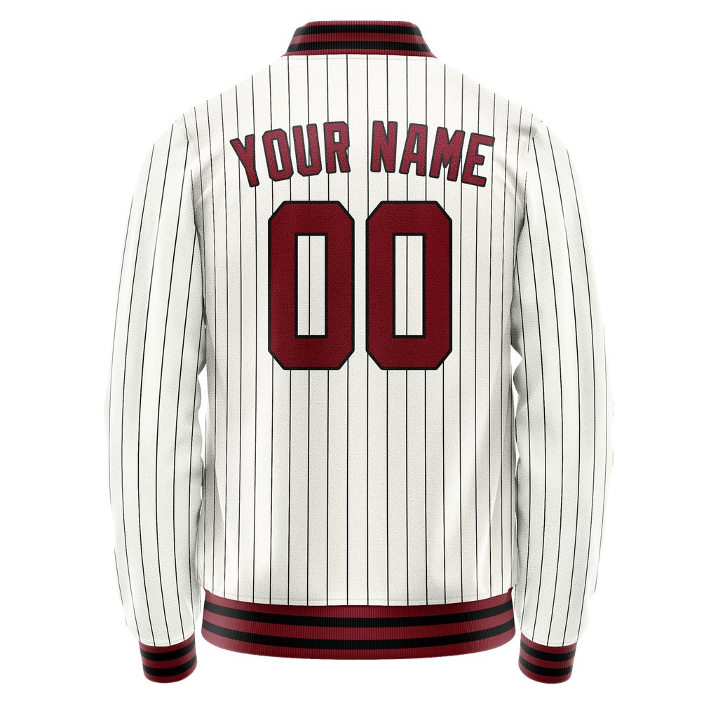 Personalized White & Red Black Pinstripe Varsity Letterman Jacket