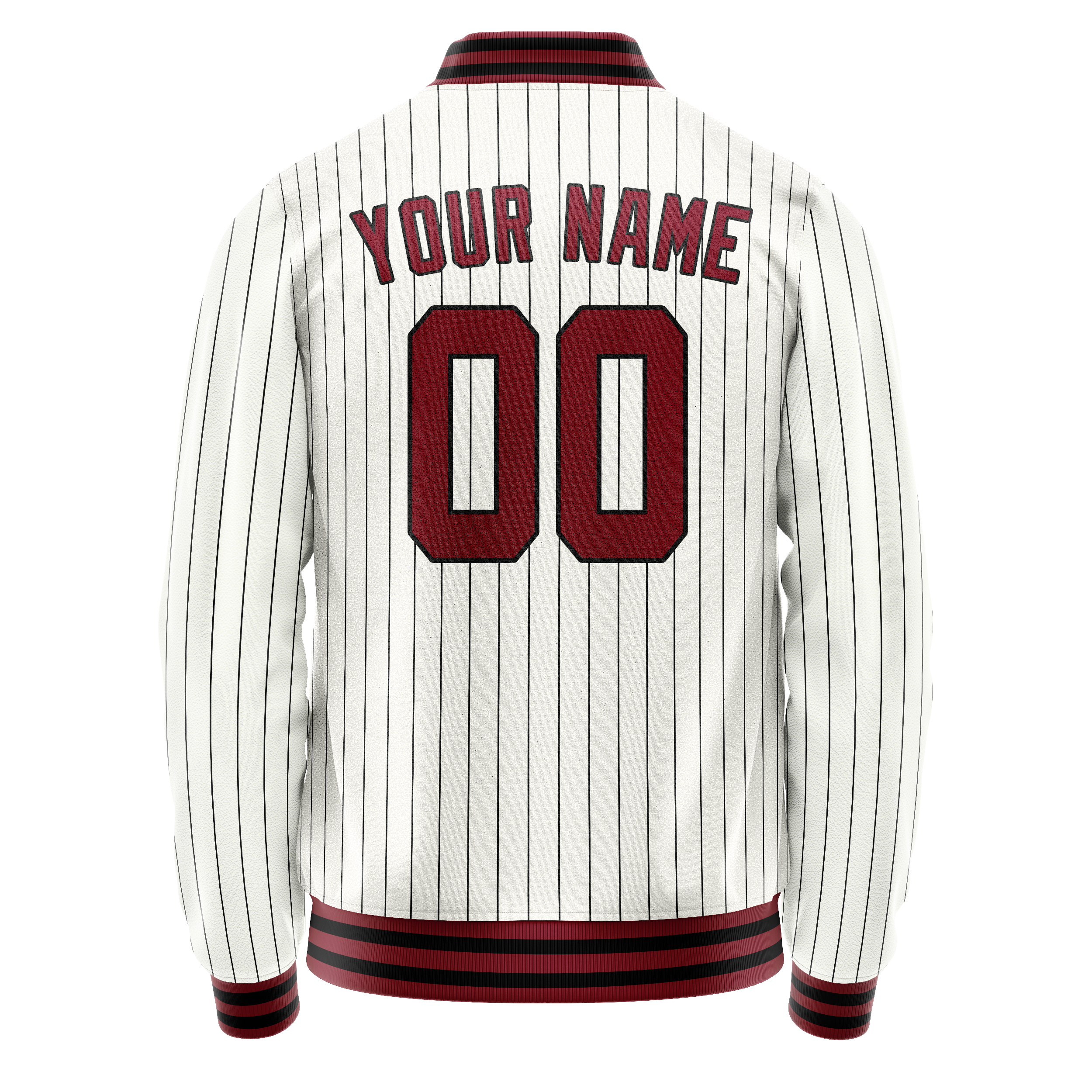 Personalized White & Red Black Pinstripe Varsity Letterman Jacket