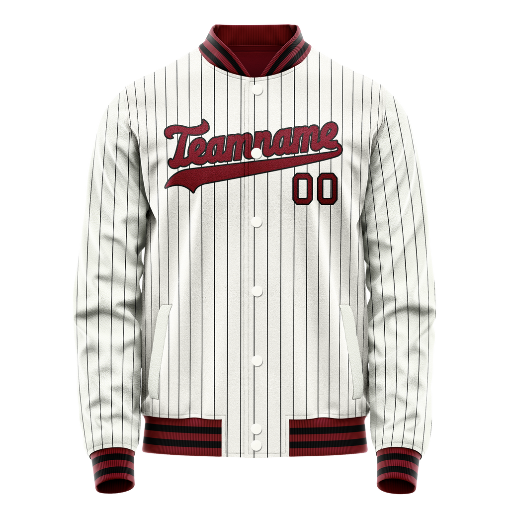 Personalized White & Red Black Pinstripe Varsity Letterman Jacket
