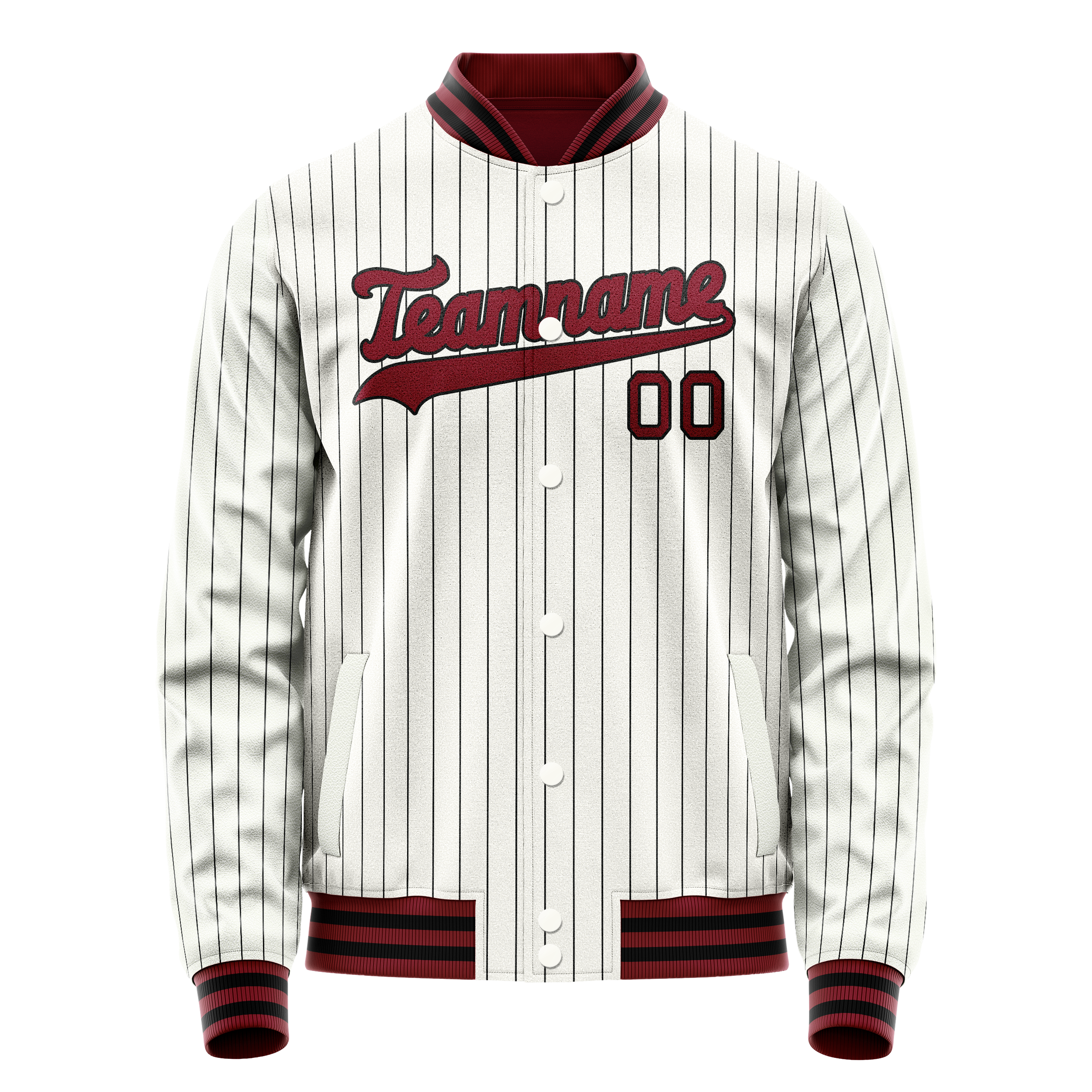Personalized White & Red Black Pinstripe Varsity Letterman Jacket