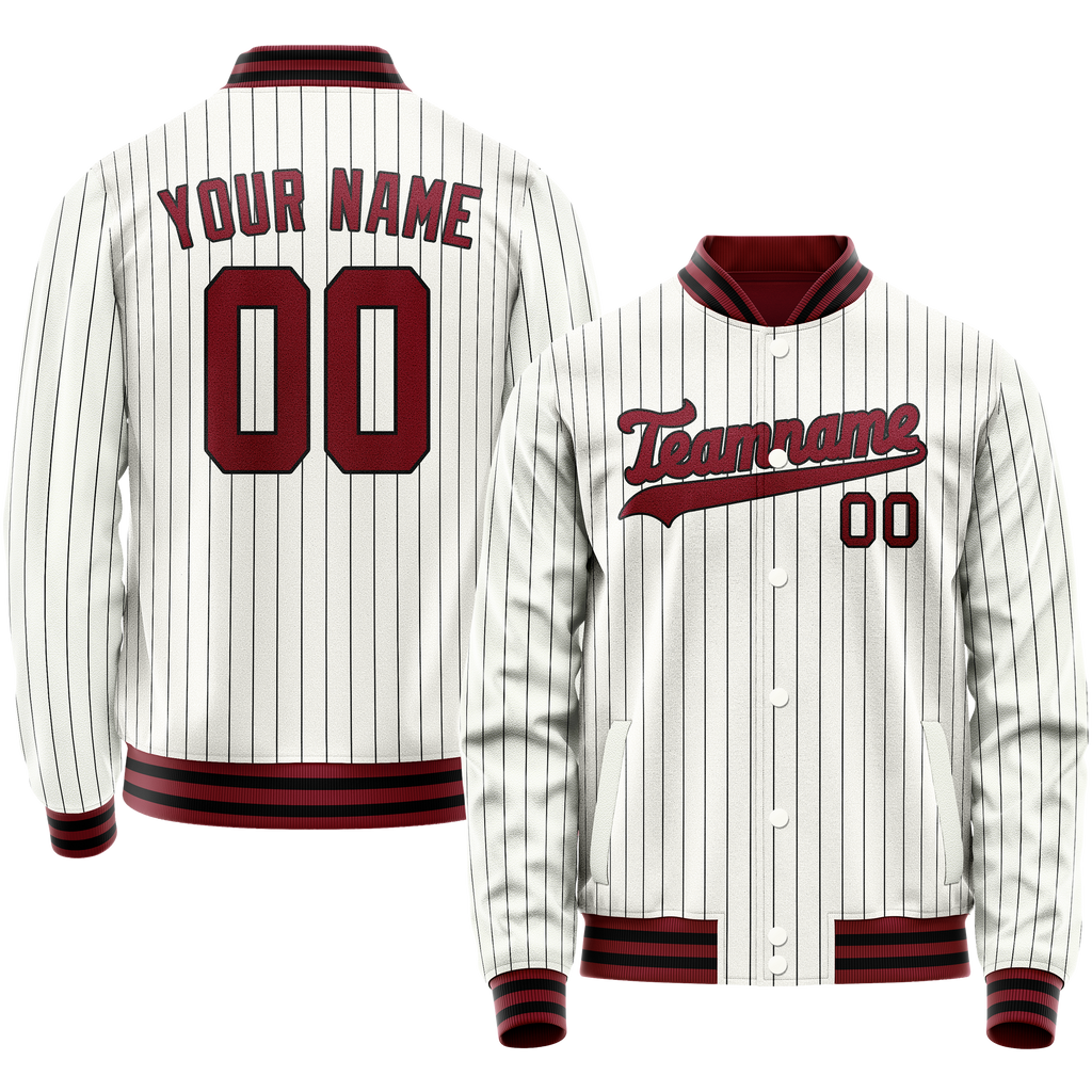 Personalized White & Red Black Pinstripe Varsity Letterman Jacket