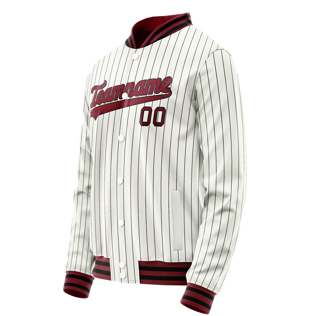 Personalized White & Red Black Pinstripe Varsity Letterman Jacket