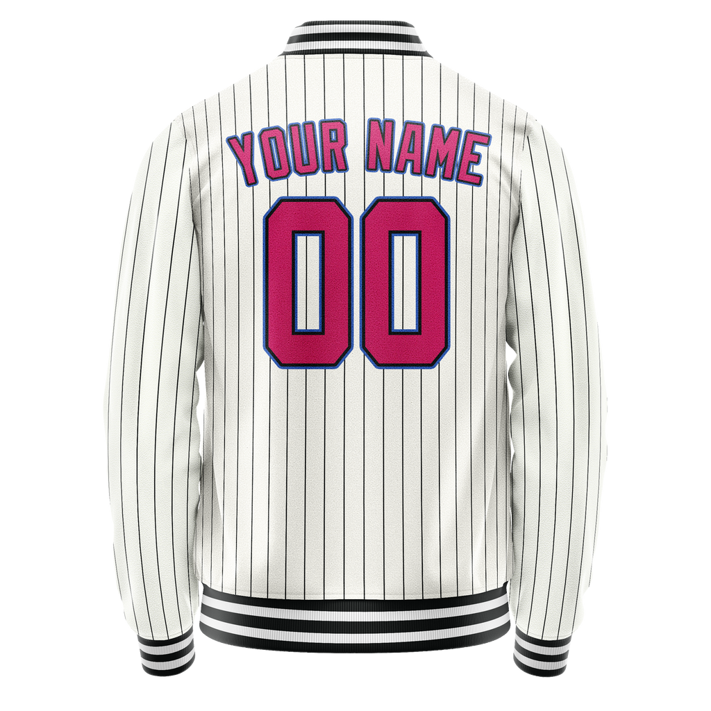 Personalized White & Pink Black Pinstripe Varsity Letterman Jacket