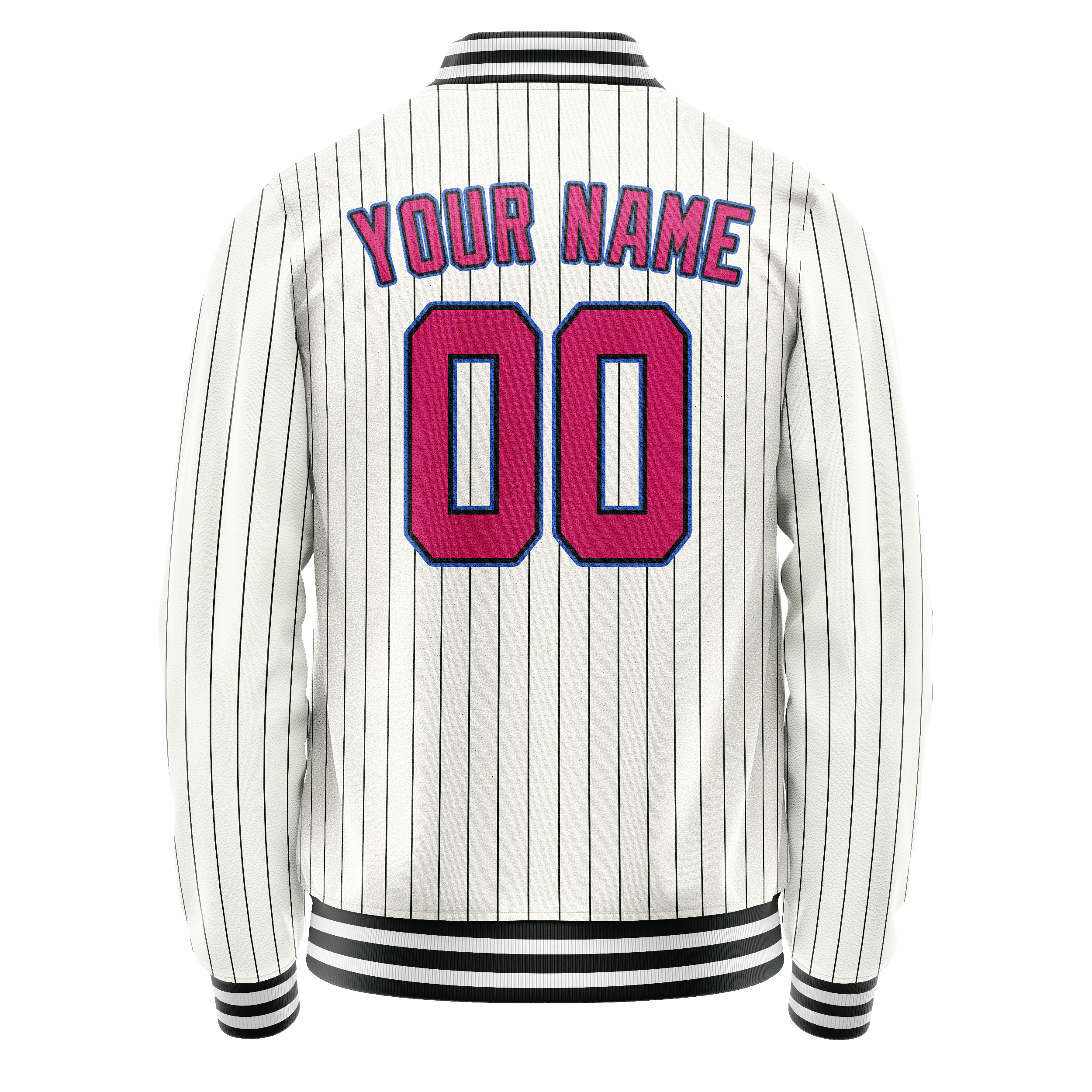 Personalized White & Pink Black Pinstripe Varsity Letterman Jacket