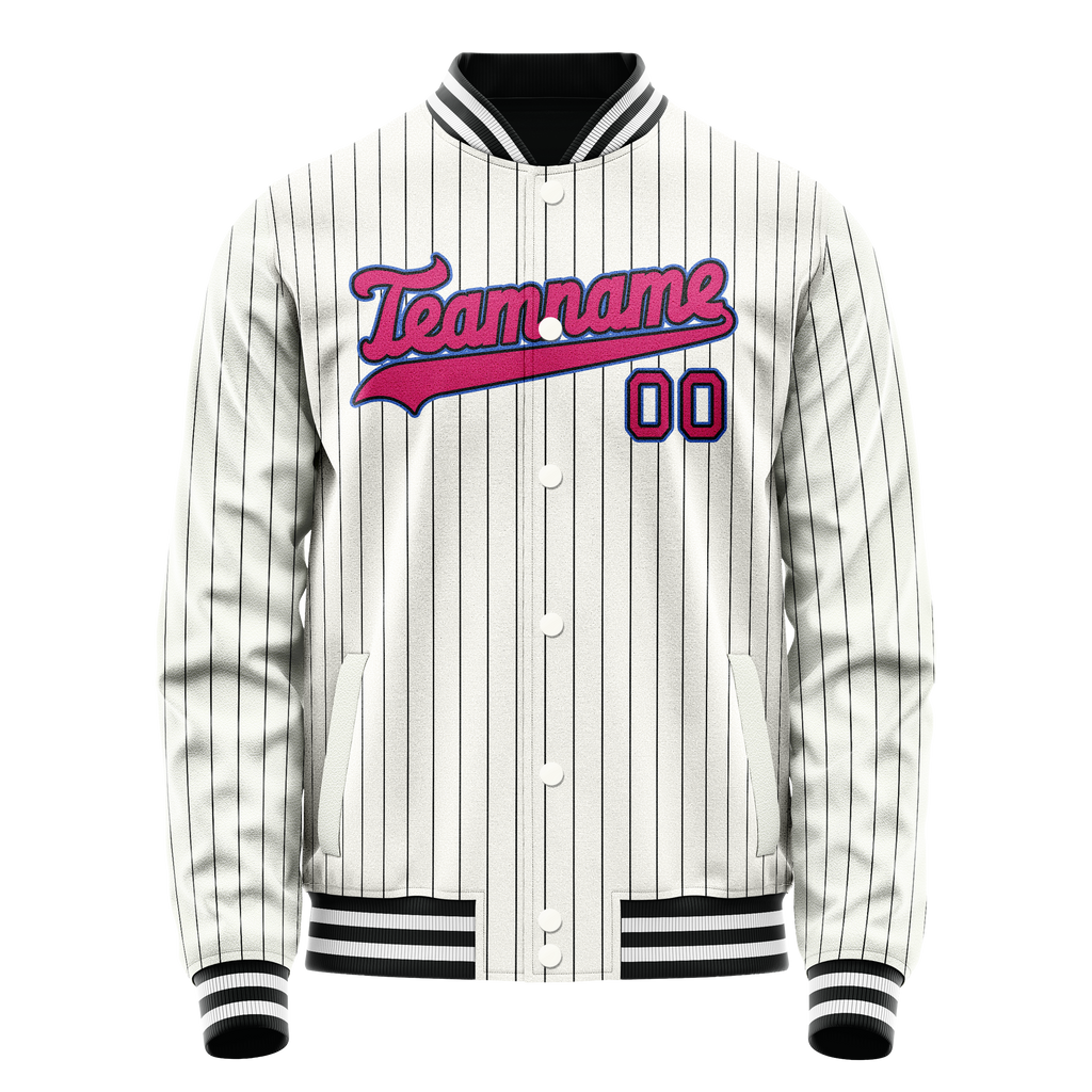 Personalized White & Pink Black Pinstripe Varsity Letterman Jacket