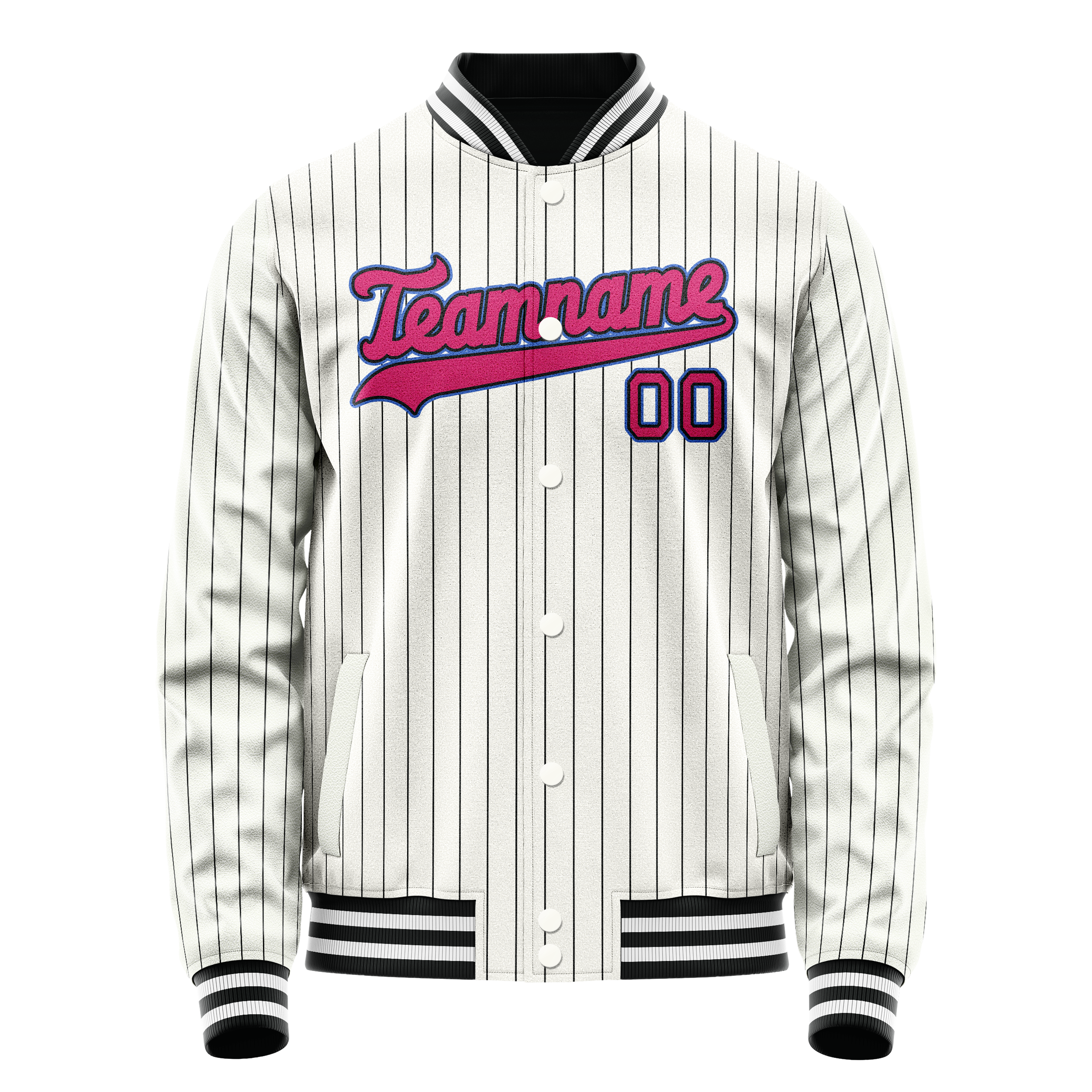 Personalized White & Pink Black Pinstripe Varsity Letterman Jacket