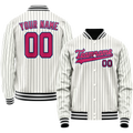 Personalized White & Pink Black Pinstripe Varsity Letterman Jacket