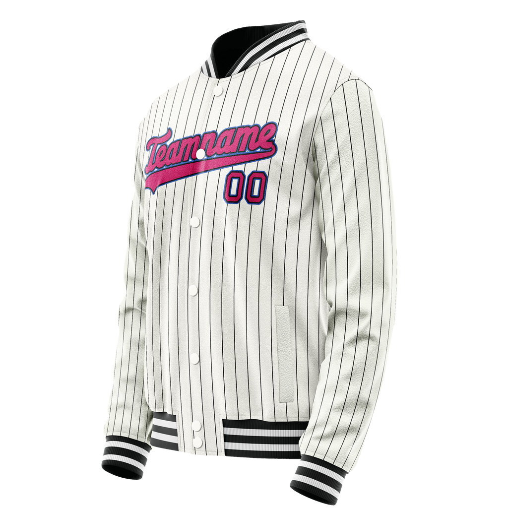 Personalized White & Pink Black Pinstripe Varsity Letterman Jacket