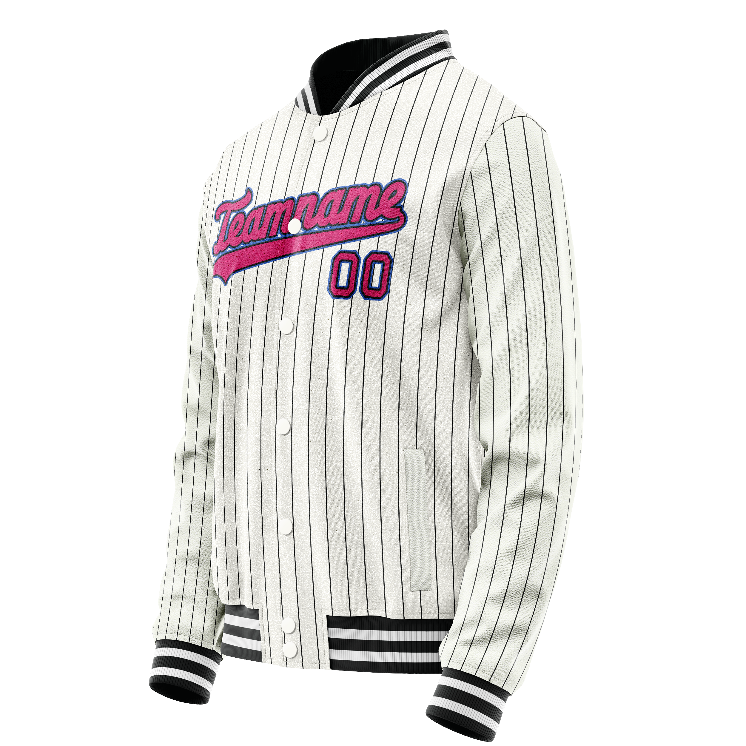 Personalized White & Pink Black Pinstripe Varsity Letterman Jacket