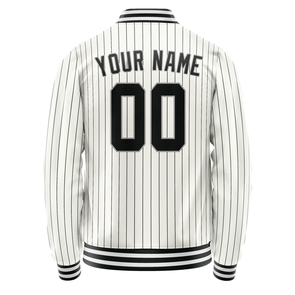 Personalized White & Black Black Pinstripe Varsity Letterman Jacket