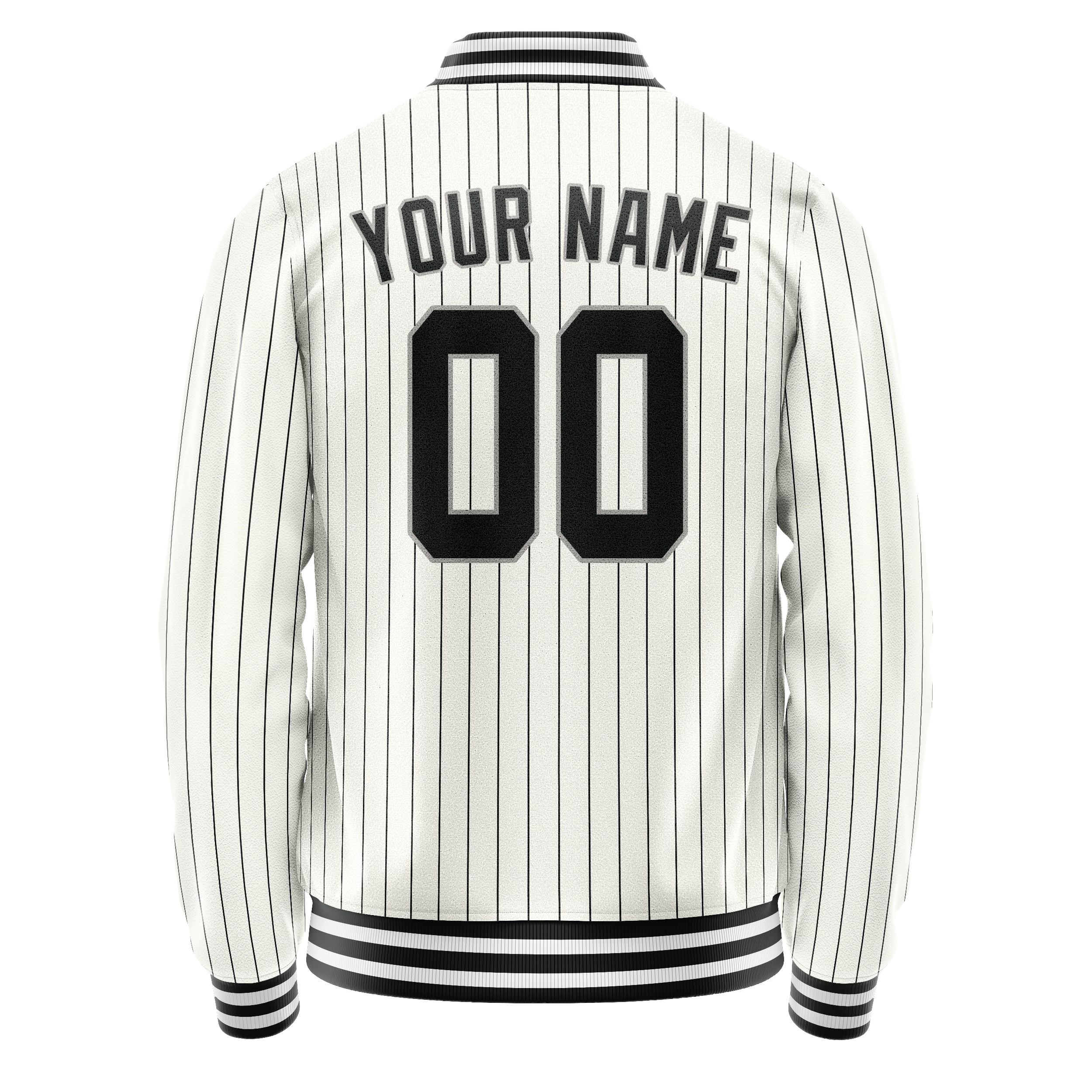 Personalized White & Black Black Pinstripe Varsity Letterman Jacket