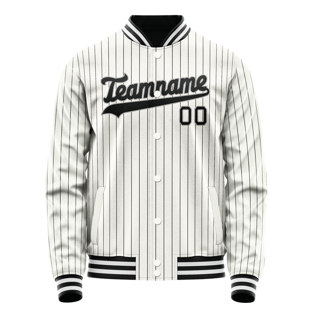 Personalized White & Black Black Pinstripe Varsity Letterman Jacket