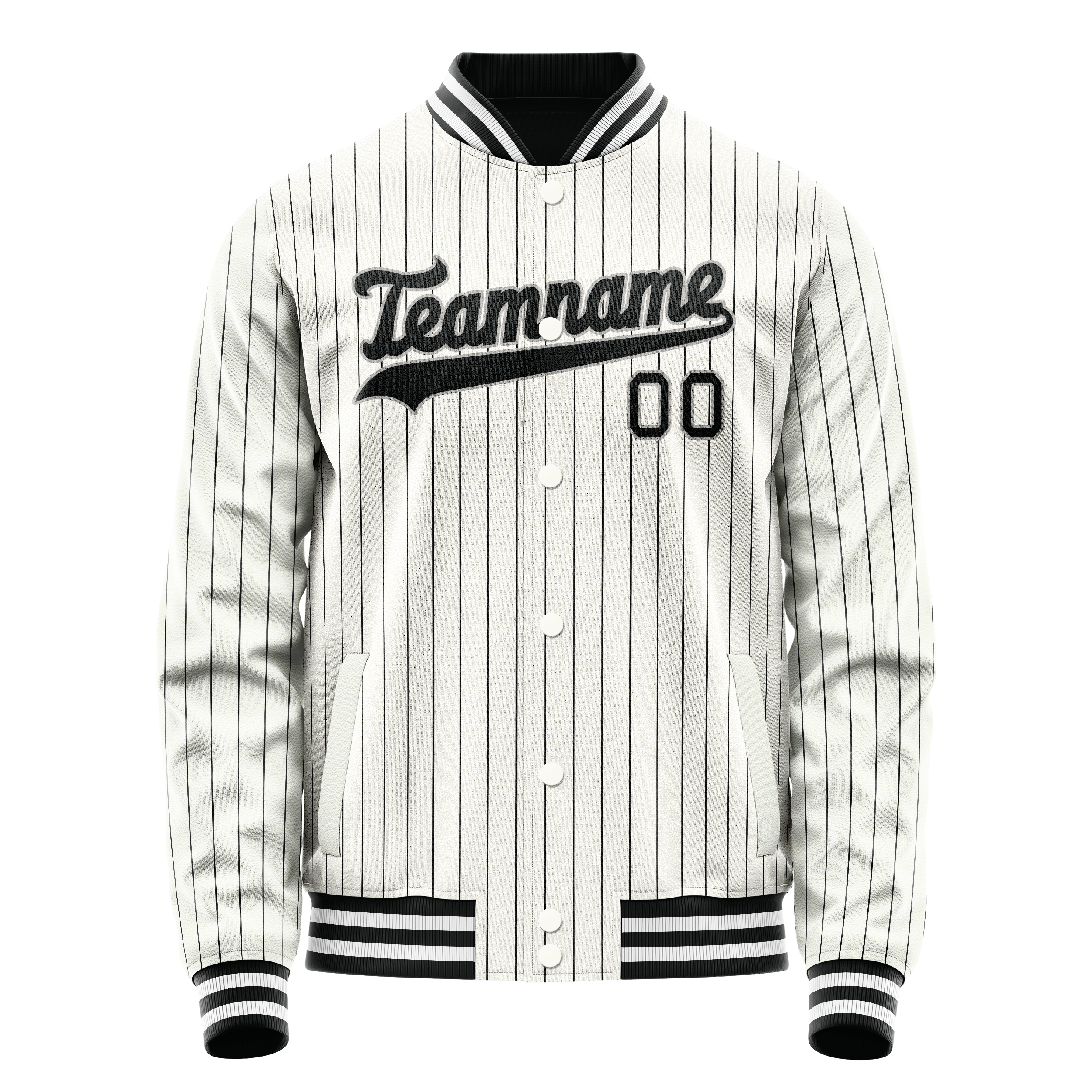 Personalized White & Black Black Pinstripe Varsity Letterman Jacket