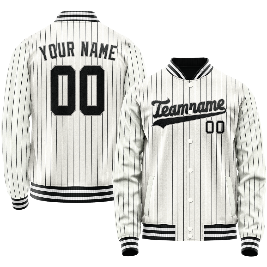Personalized White & Black Black Pinstripe Varsity Letterman Jacket