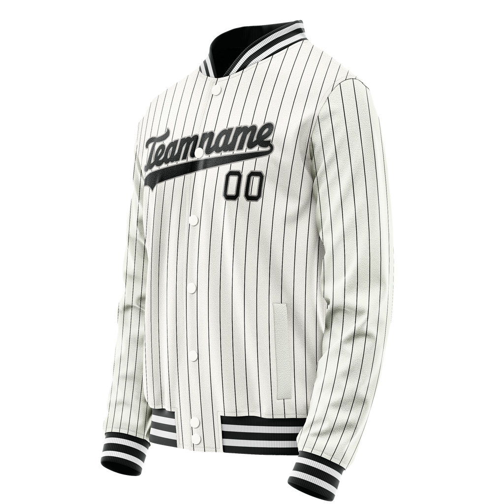 Personalized White & Black Black Pinstripe Varsity Letterman Jacket