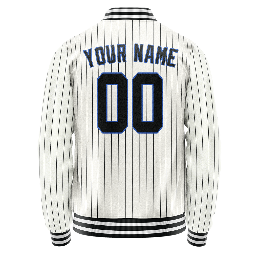 Personalized White & Navy Navy Pinstripe Varsity Letterman Jacket