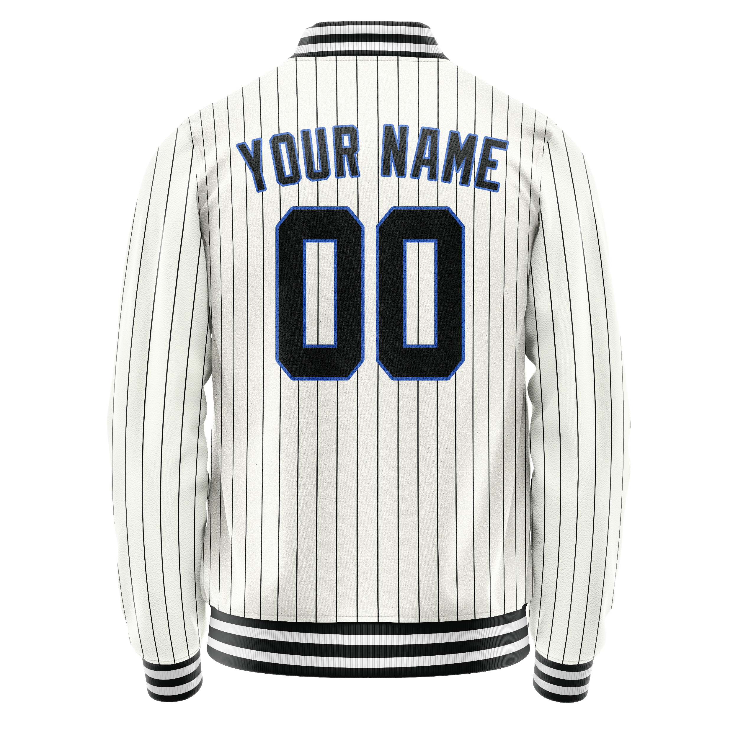 Personalized White & Navy Navy Pinstripe Varsity Letterman Jacket