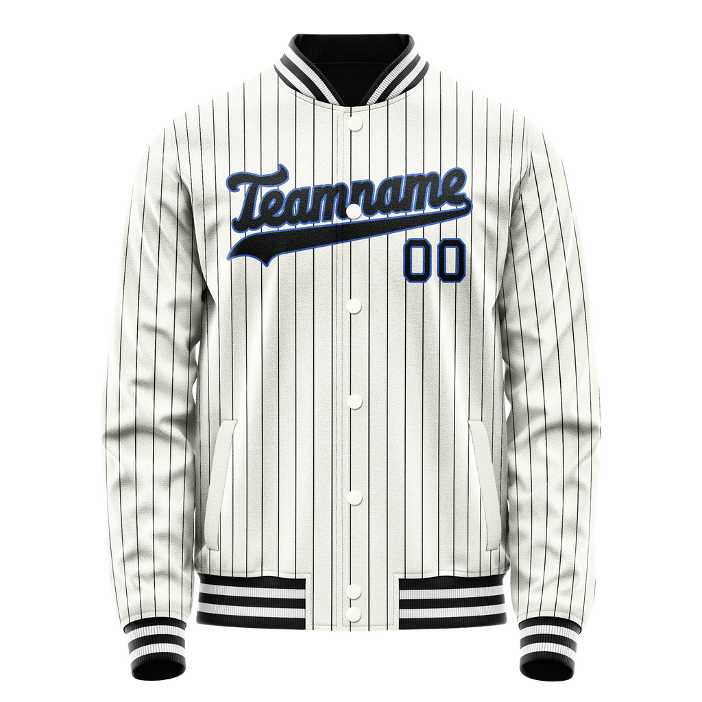Personalized White & Navy Navy Pinstripe Varsity Letterman Jacket