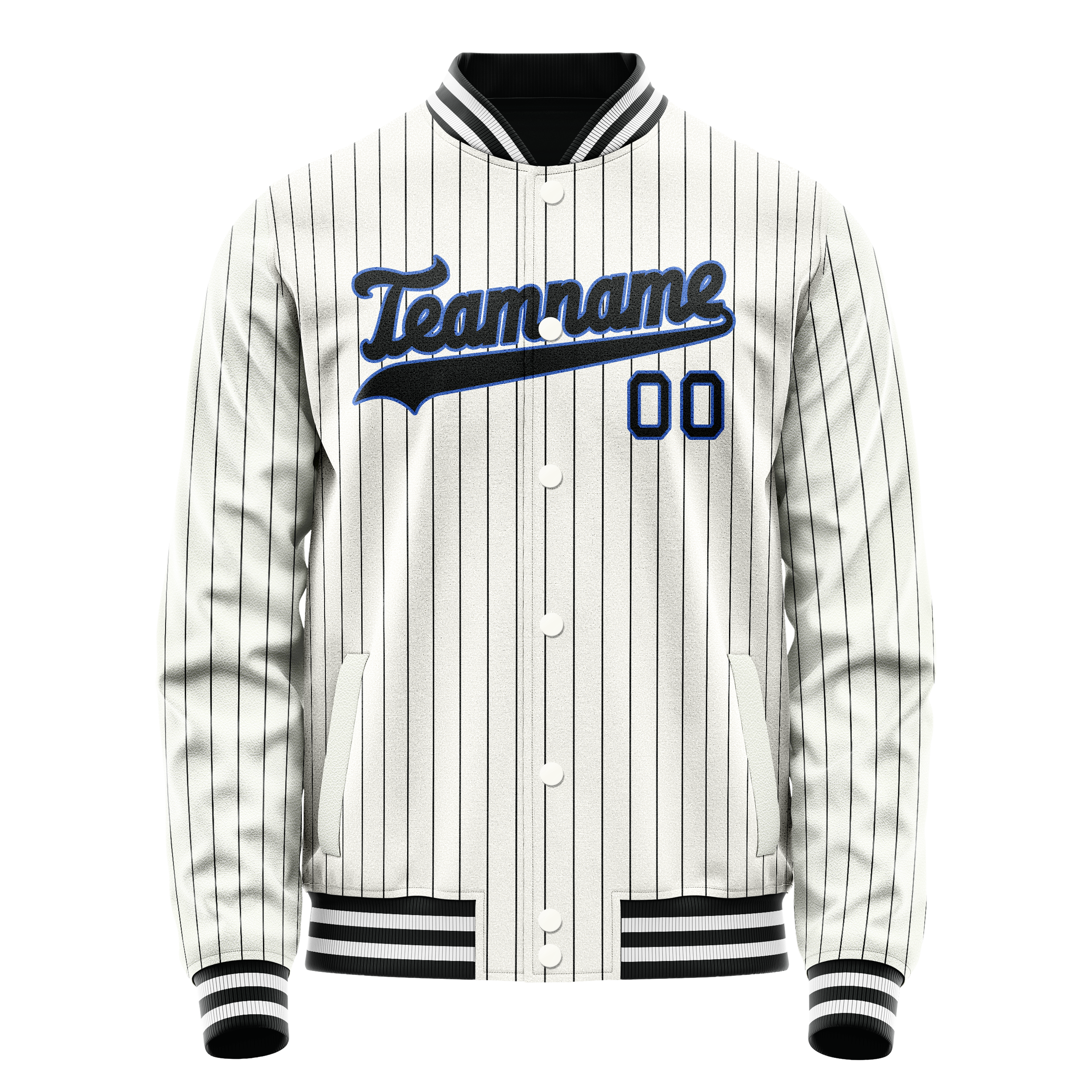 Personalized White & Navy Navy Pinstripe Varsity Letterman Jacket