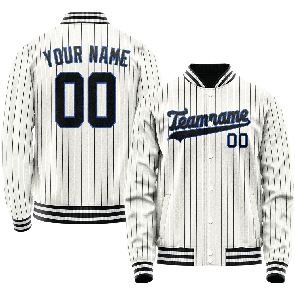 Personalized White & Navy Navy Pinstripe Varsity Letterman Jacket