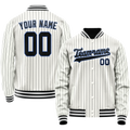 Personalized White & Navy Navy Pinstripe Varsity Letterman Jacket