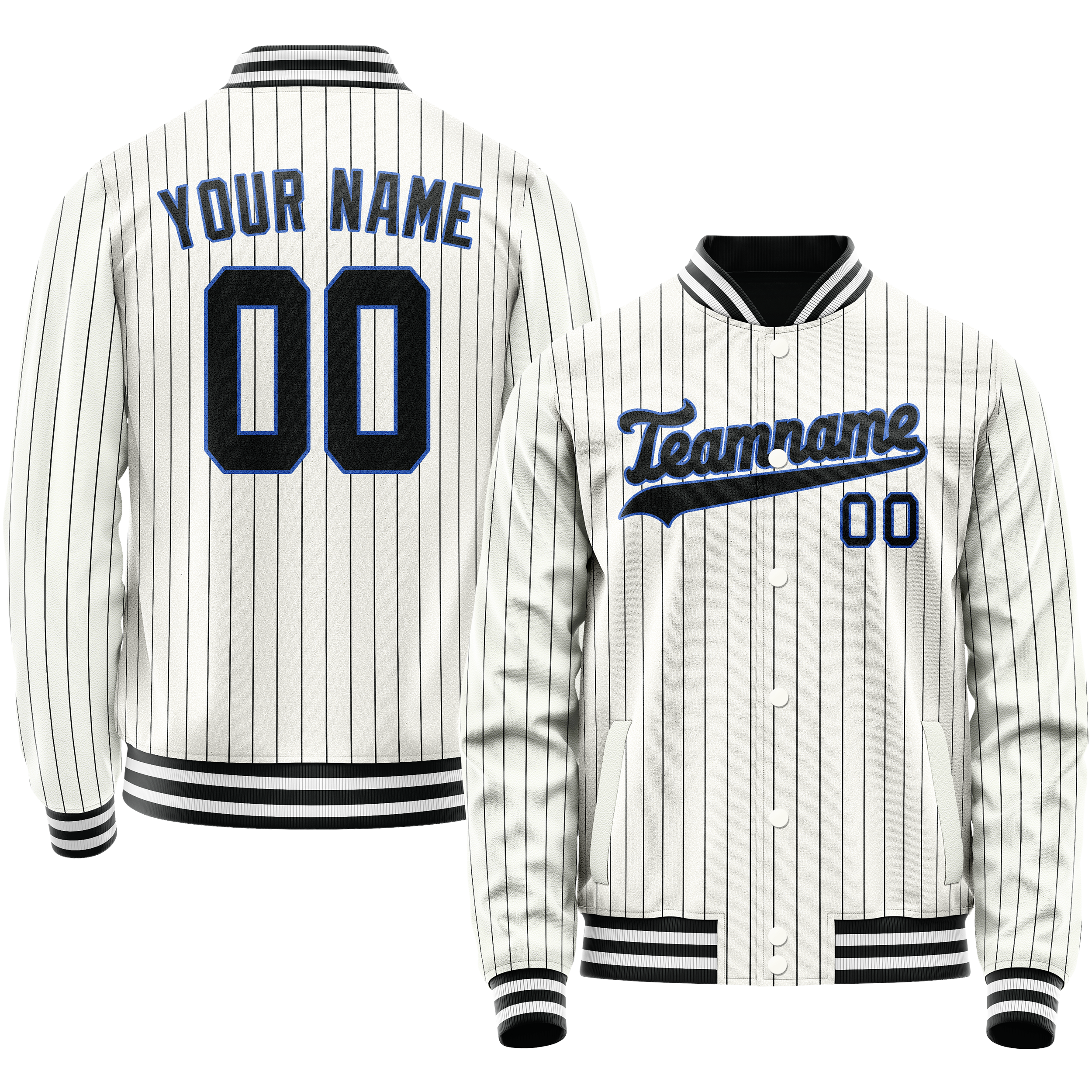 Personalized White & Navy Navy Pinstripe Varsity Letterman Jacket