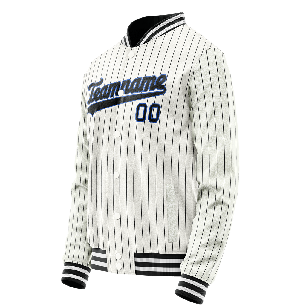 Personalized White & Navy Navy Pinstripe Varsity Letterman Jacket