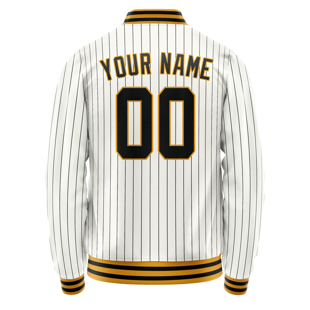 Personalized White & Black Black Pinstripe Varsity Letterman Jacket