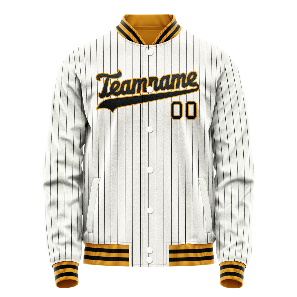 Personalized White & Black Black Pinstripe Varsity Letterman Jacket