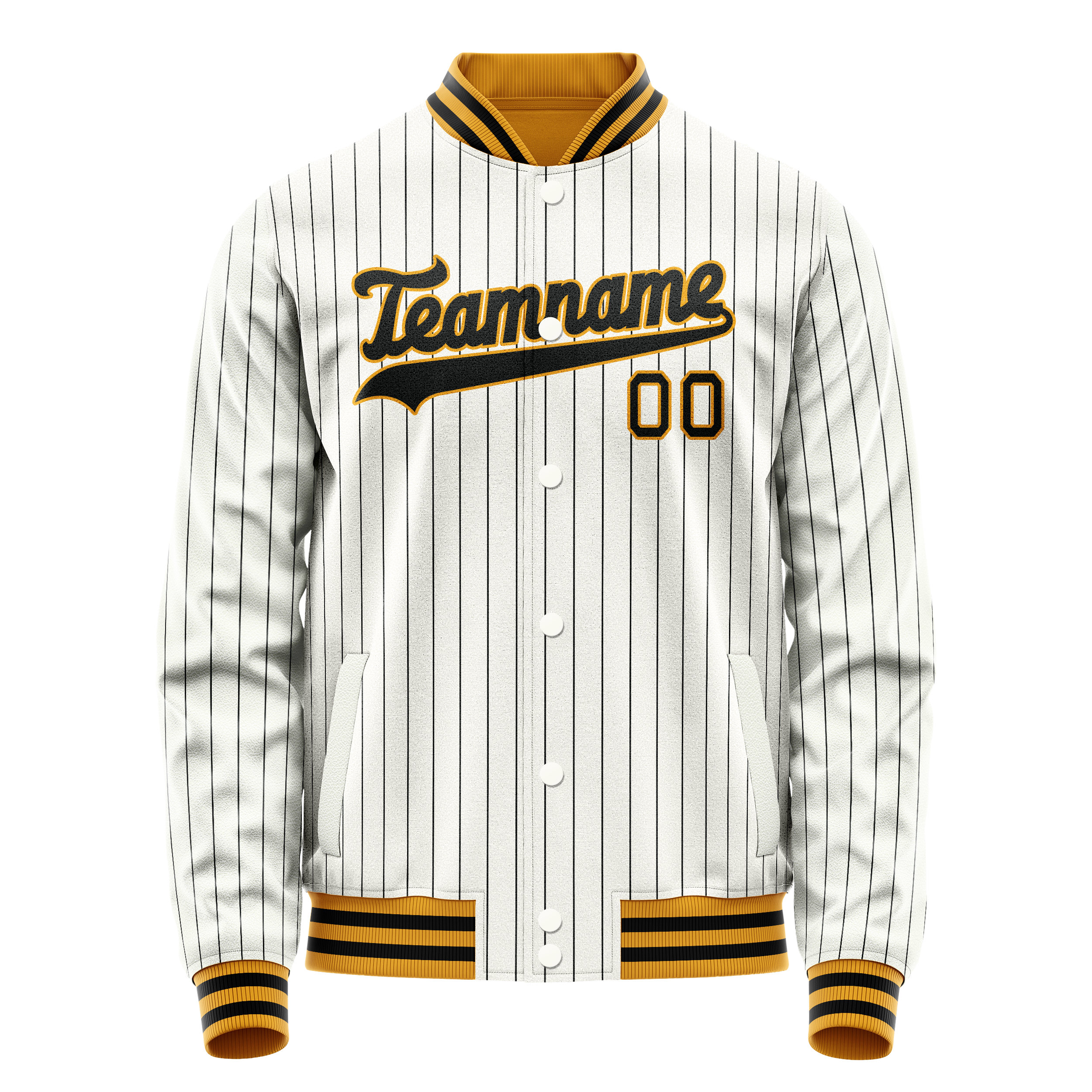 Personalized White & Black Black Pinstripe Varsity Letterman Jacket