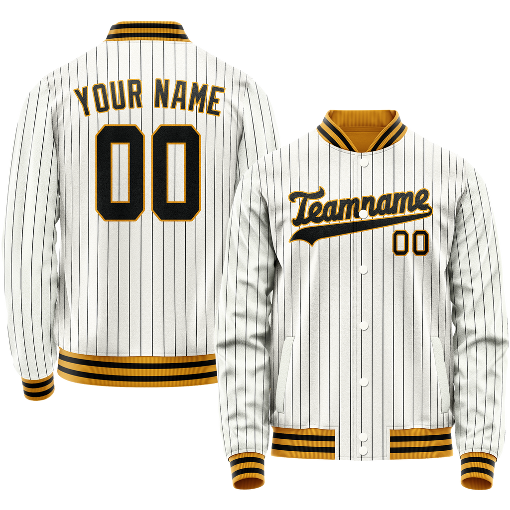 Personalized White & Black Black Pinstripe Varsity Letterman Jacket