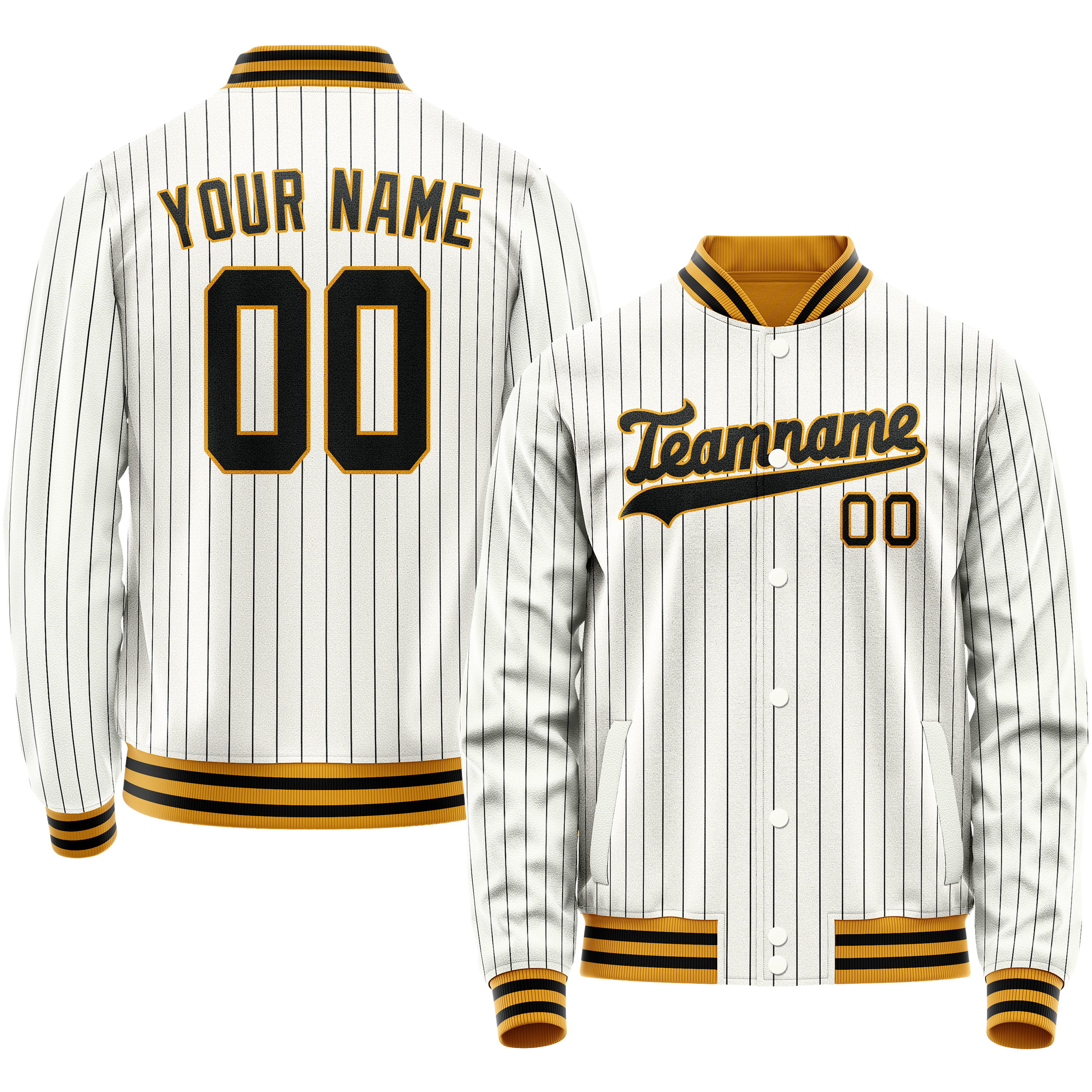 Personalized White & Black Black Pinstripe Varsity Letterman Jacket