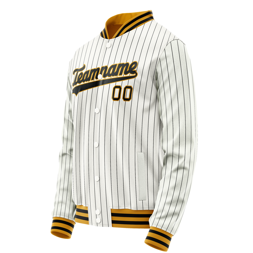 Personalized White & Black Black Pinstripe Varsity Letterman Jacket