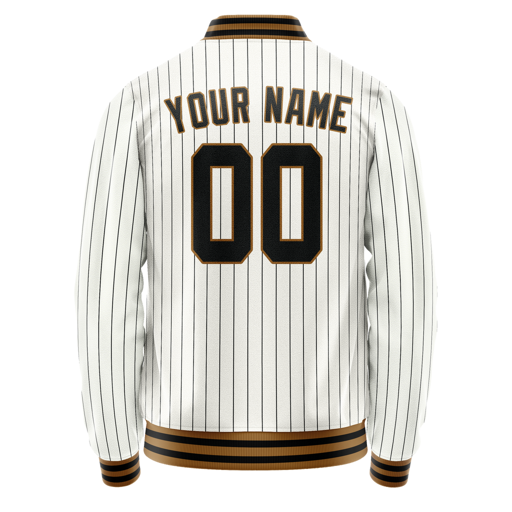 Personalized White & Black Black Pinstripe Varsity Letterman Jacket