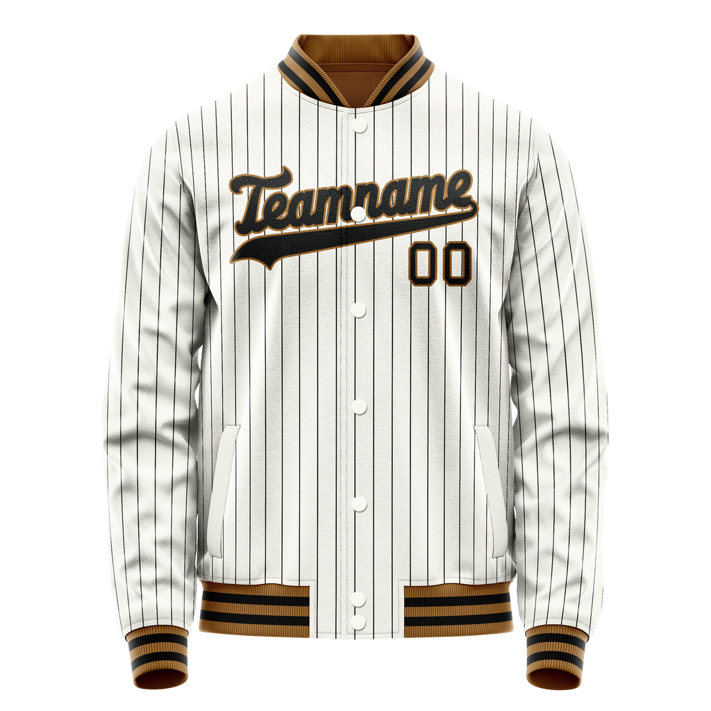 Personalized White & Black Black Pinstripe Varsity Letterman Jacket