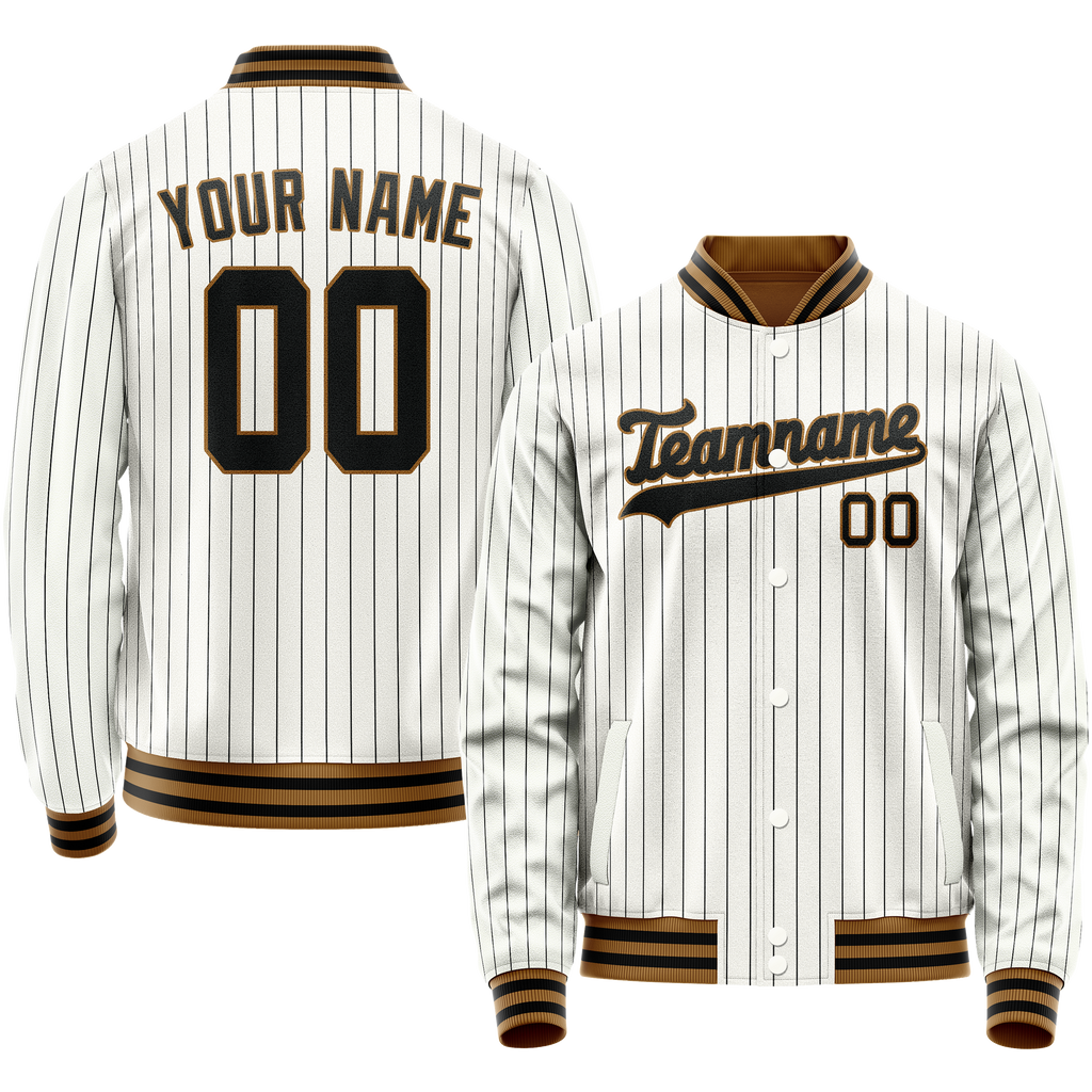 Personalized White & Black Black Pinstripe Varsity Letterman Jacket
