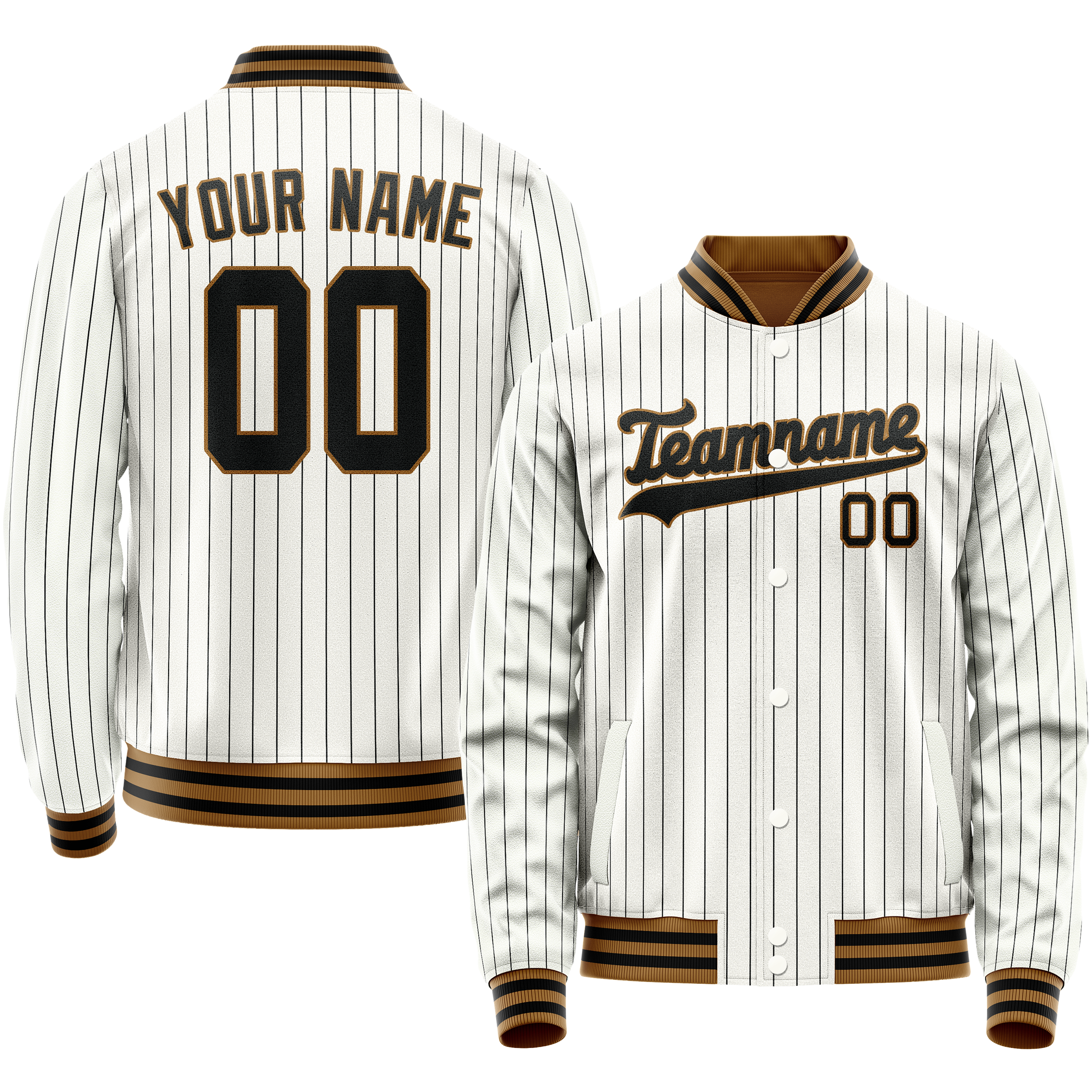 Personalized White & Black Black Pinstripe Varsity Letterman Jacket