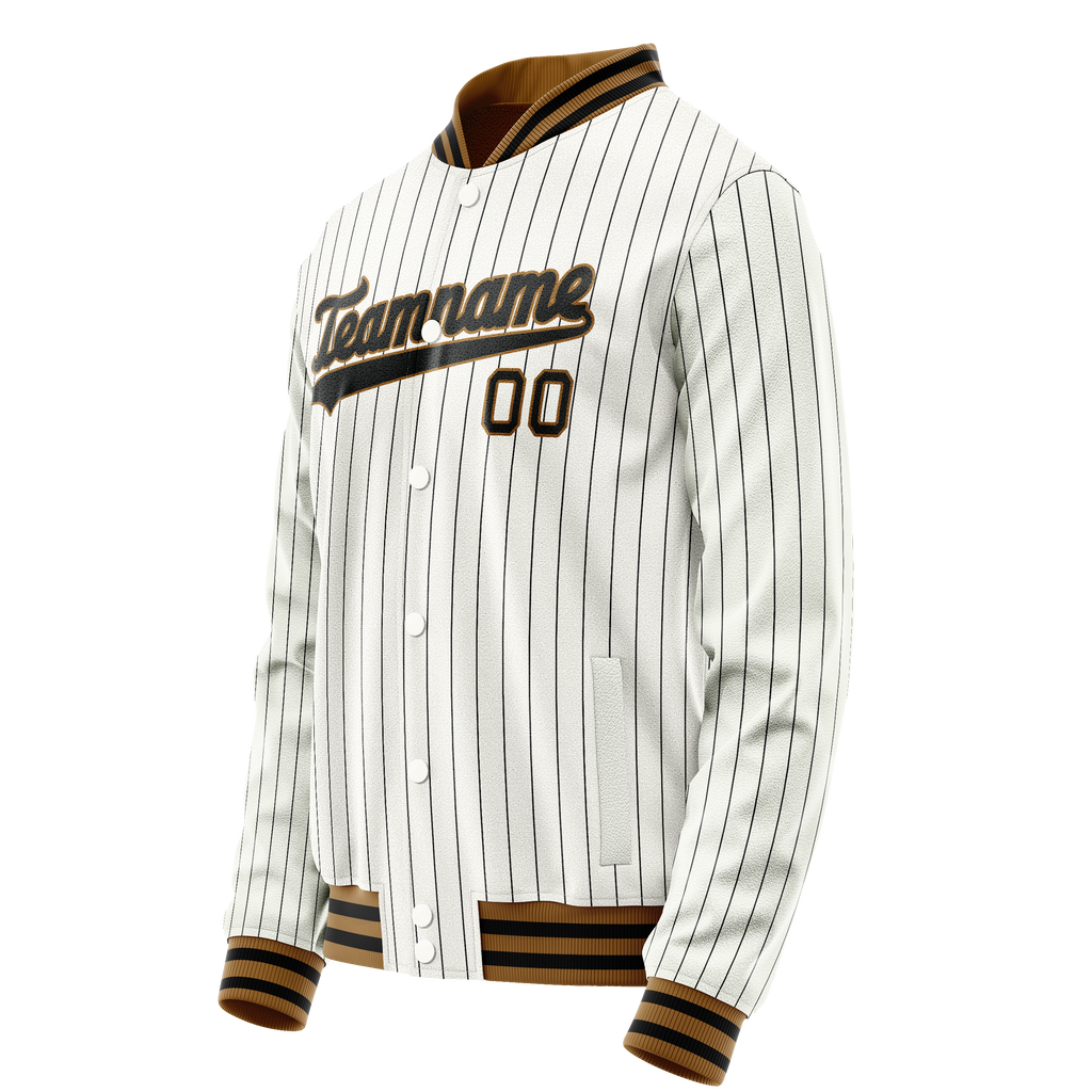 Personalized White & Black Black Pinstripe Varsity Letterman Jacket