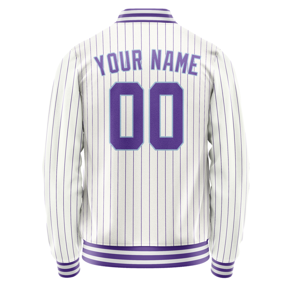 Personalized White & Purple Purple Pinstripe Varsity Letterman Jacket