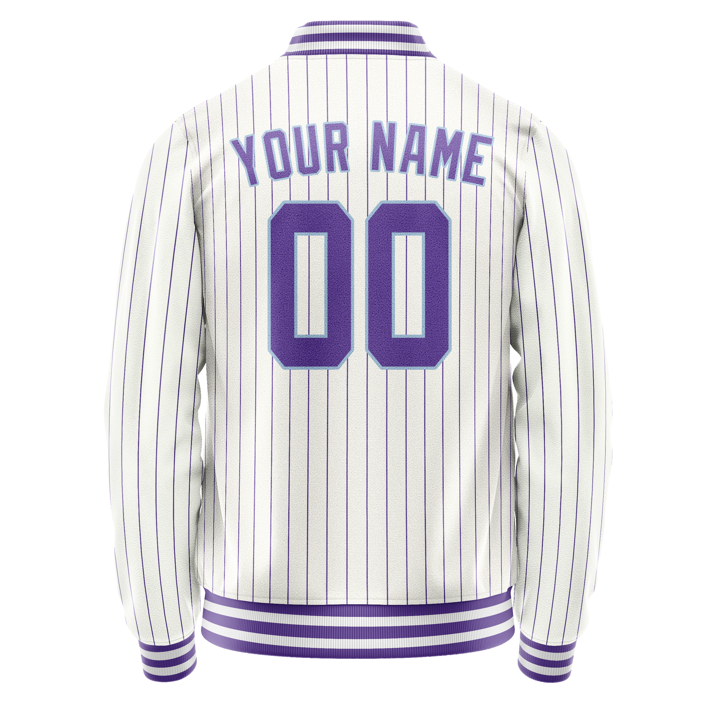 Personalized White & Purple Purple Pinstripe Varsity Letterman Jacket