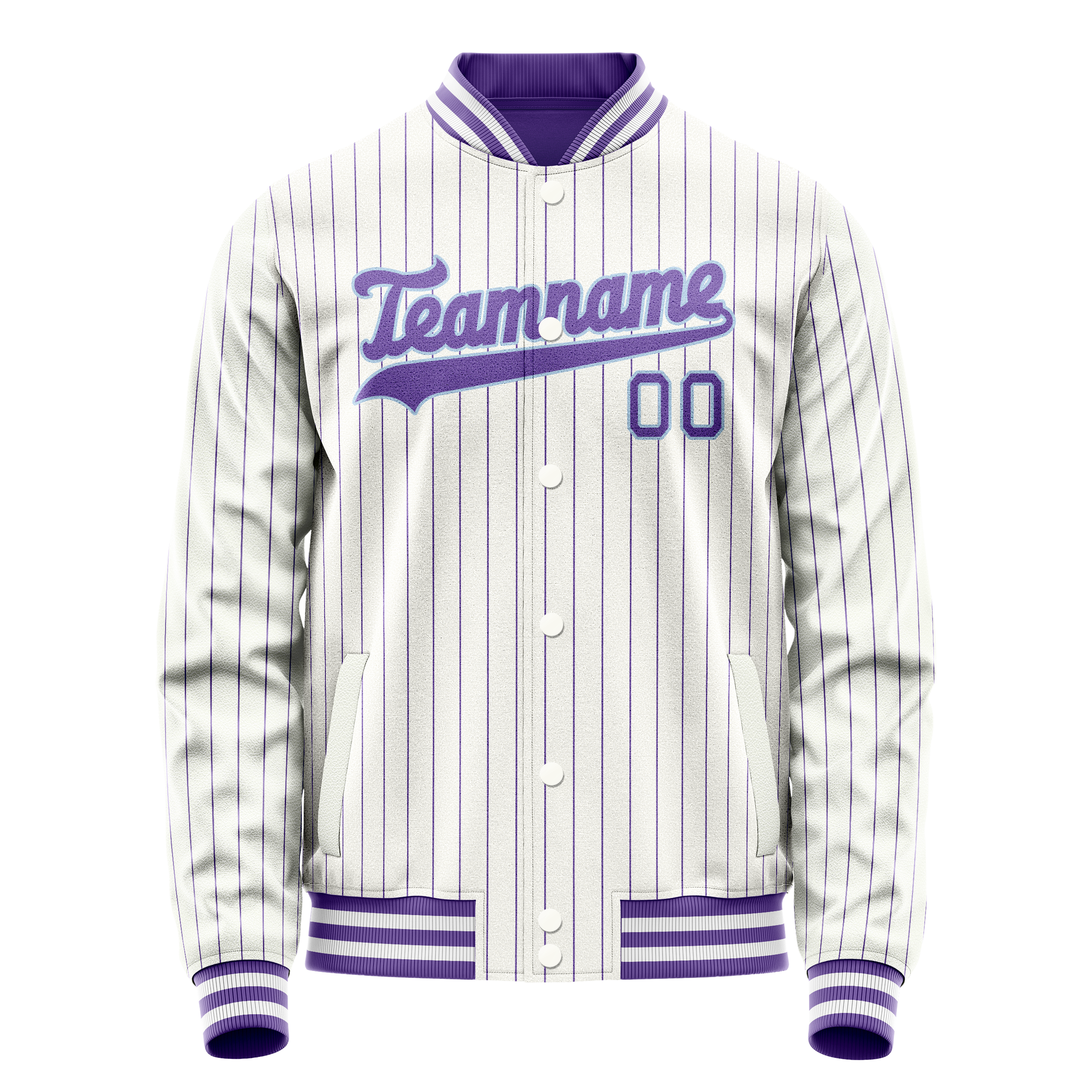 Personalized White & Purple Purple Pinstripe Varsity Letterman Jacket